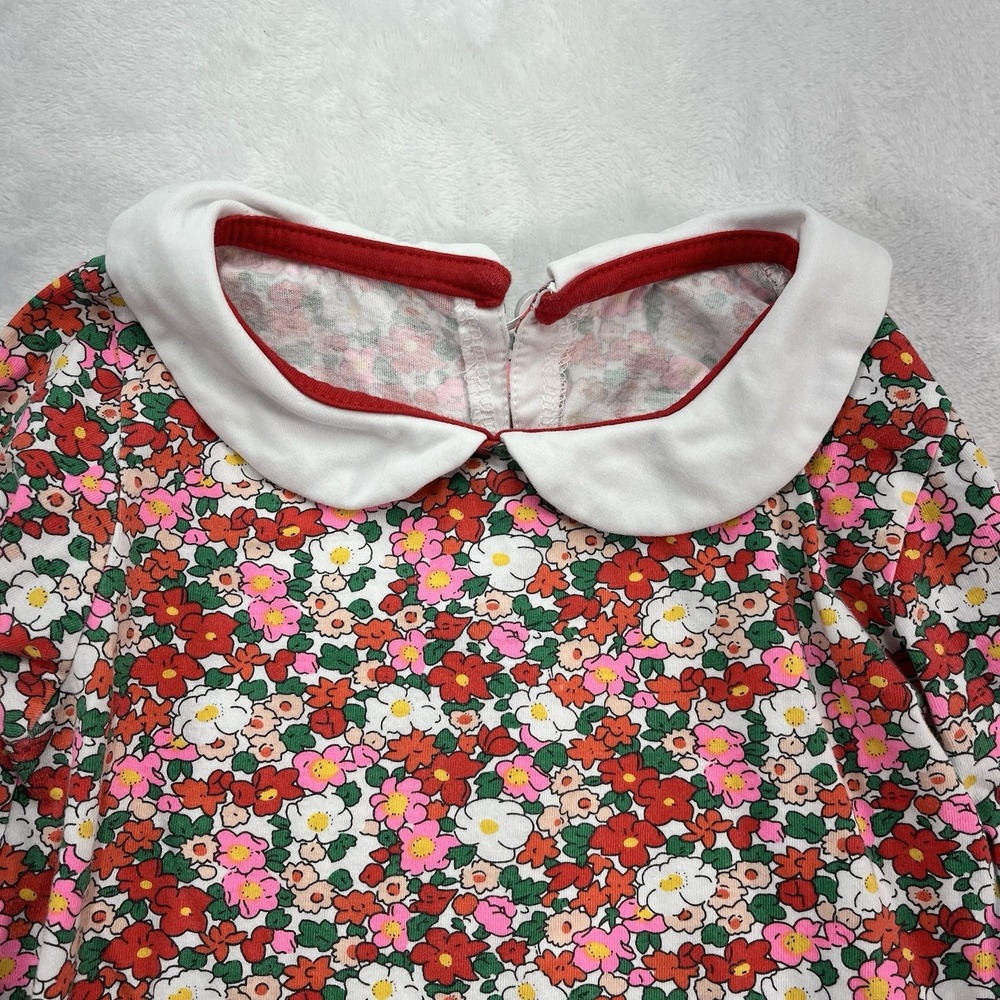 Boutique Floral Dress Girls 6-7Y Peter Pan Collar Bunny Pockets Cotton Bright - Picture 3 of 6